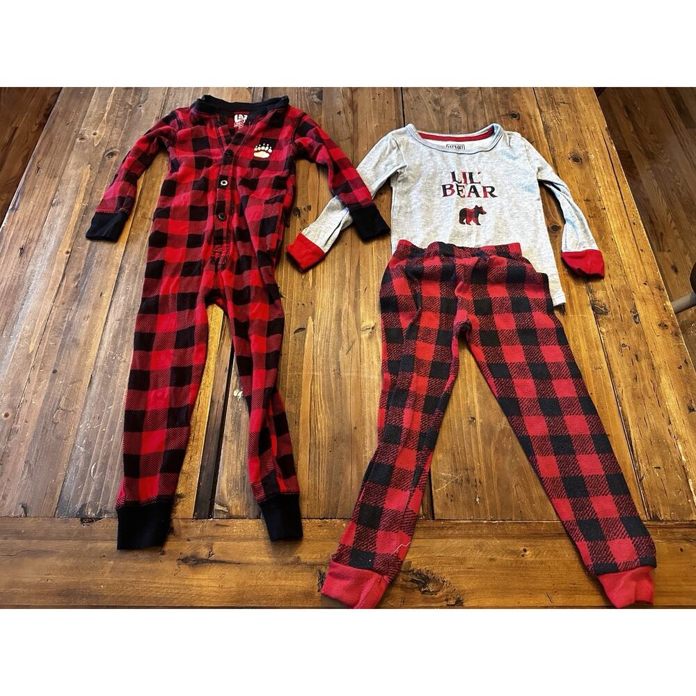 Boys Christmas Pajamas Size 2T 3T Pjs Lot Of 2 Set Button Front One Piece